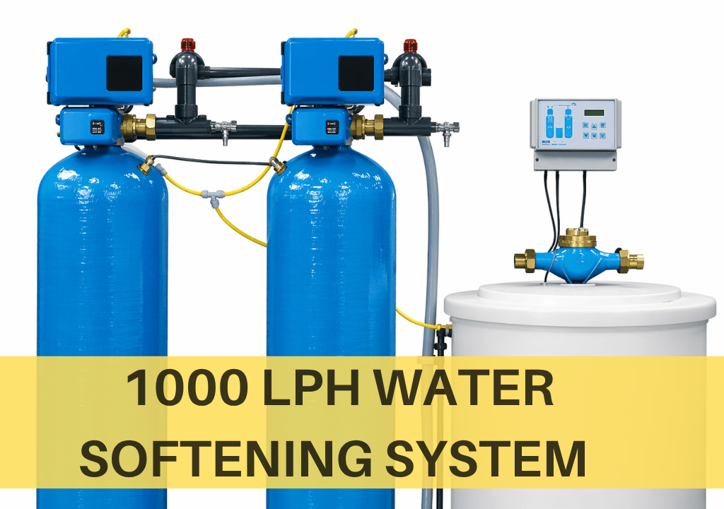 1000 LPH water softening system Chennai with FRP vessels and brine tank